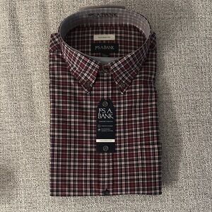 Jos. A. Bank Men's Burgundy and White Plaid Shirt